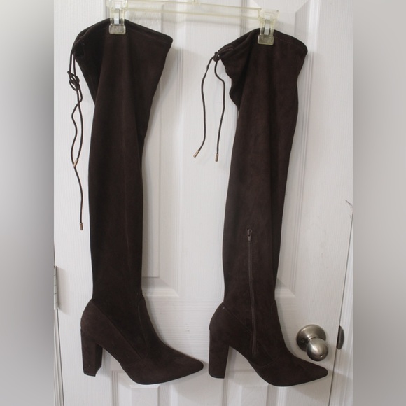 BAMBOO Shoes - BAMBOO Size 10 Brown Over the Knee Suede Boots with tie on back